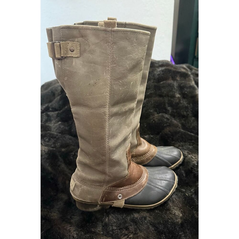 Sorel Slimpack Tall Boots Women's 10 Gray Equestrian Riding Rain Waterproof